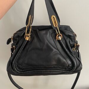 Chloe Black Leather Shoulder Bag with Gold Accents